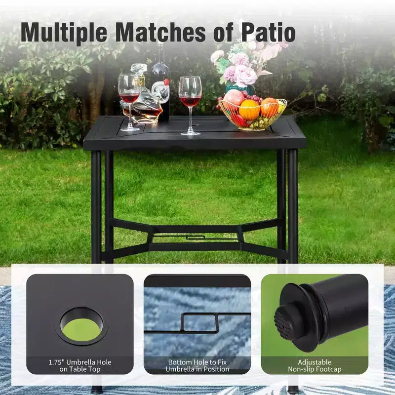 Captiva Designs Set 3 Pezzi Tavolo da Bar Quadrato in Acciaio Geometria e Sgabelli Alti Girevoli per Patio Esterno