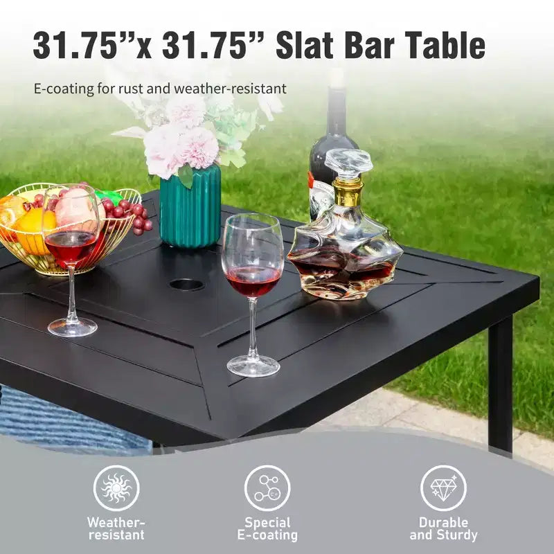 Captiva Designs Set 3 Pezzi Tavolo da Bar Quadrato in Acciaio Geometria e Sgabelli Alti Girevoli per Patio Esterno
