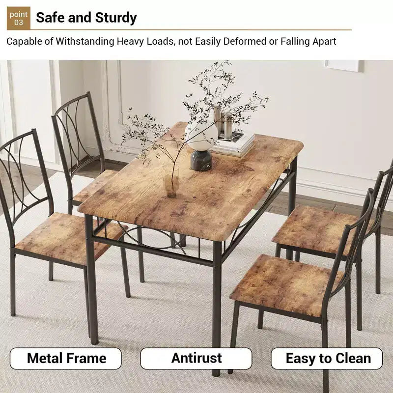 Set da pranzo moderno 5 pezzi, tavolo salvaspazio e 4 sedie, struttura in metallo, Retro/Grigio
