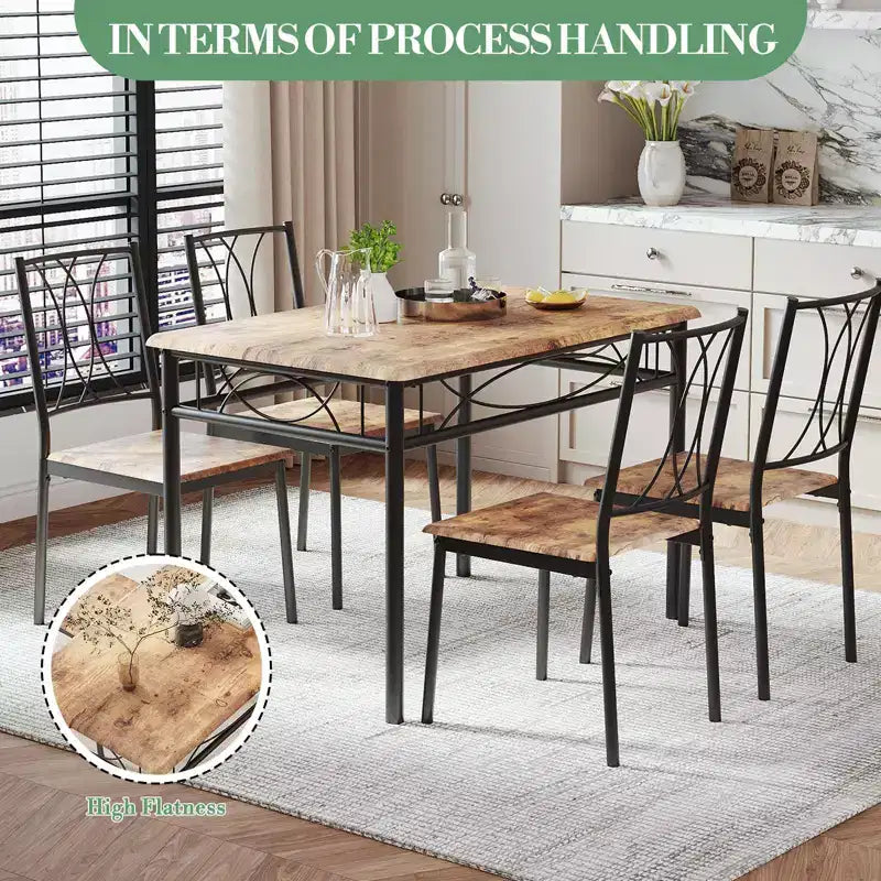 Set da pranzo moderno 5 pezzi, tavolo salvaspazio e 4 sedie, struttura in metallo, Retro/Grigio