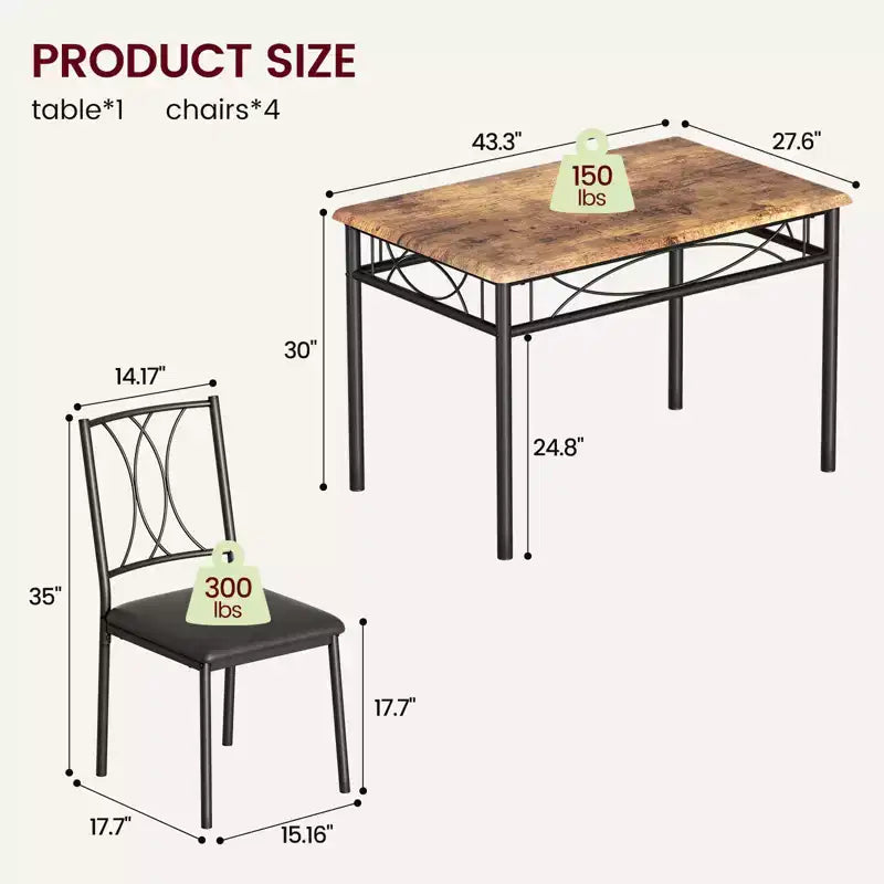 Set da pranzo moderno 5 pezzi, tavolo salvaspazio e 4 sedie, struttura in metallo, Retro/Grigio