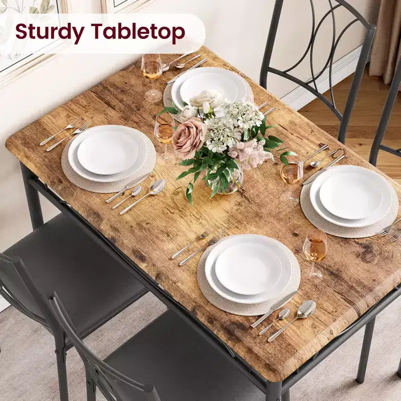 Set da pranzo moderno 5 pezzi, tavolo salvaspazio e 4 sedie, struttura in metallo, Retro/Grigio