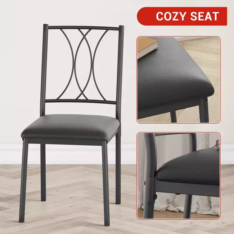Set da pranzo moderno 5 pezzi, tavolo salvaspazio e 4 sedie, struttura in metallo, Retro/Grigio