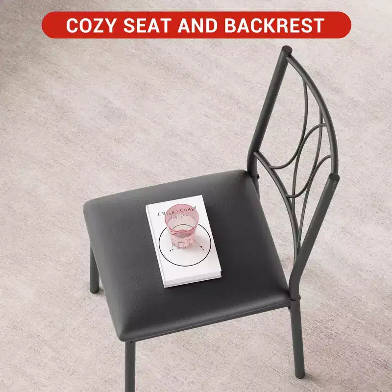 Set da pranzo moderno 5 pezzi, tavolo salvaspazio e 4 sedie, struttura in metallo, Retro/Grigio