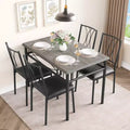 5-Piece Modern Dining Table Set, Small Space Table & 4 Chairs, Metal Frame, Retro/Gray