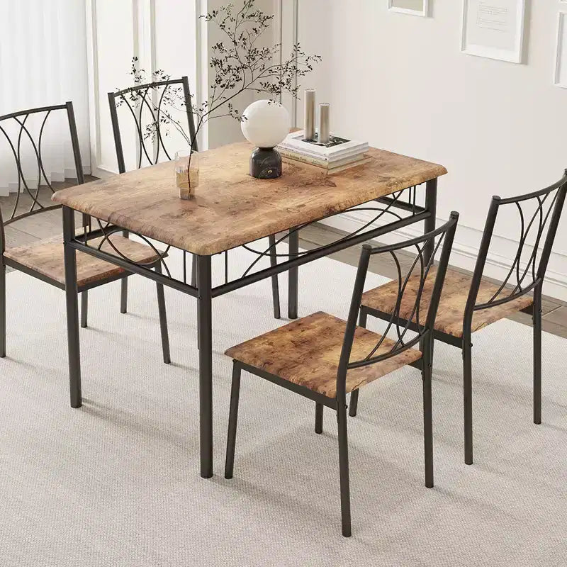 Moderne 5-teilige Essgruppe, Tisch und 4 Stühle für kleine Räume, Metallgestell, Retro/Grau