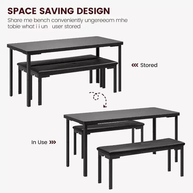 Set tavolo da pranzo 43.3 per 4 persone con 2 panche imbottite morbide, telaio in metallo, set tavolo da cucina rettangolare da 3 pezzi salvaspazio per la casa