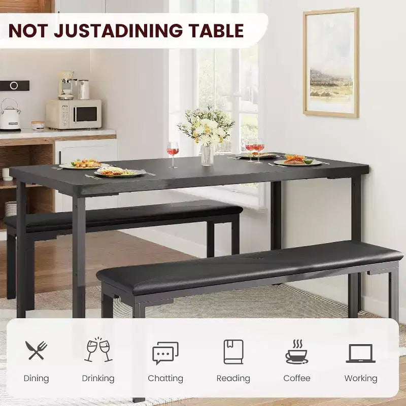 Set tavolo da pranzo 43.3 per 4 persone con 2 panche imbottite morbide, telaio in metallo, set tavolo da cucina rettangolare da 3 pezzi salvaspazio per la casa