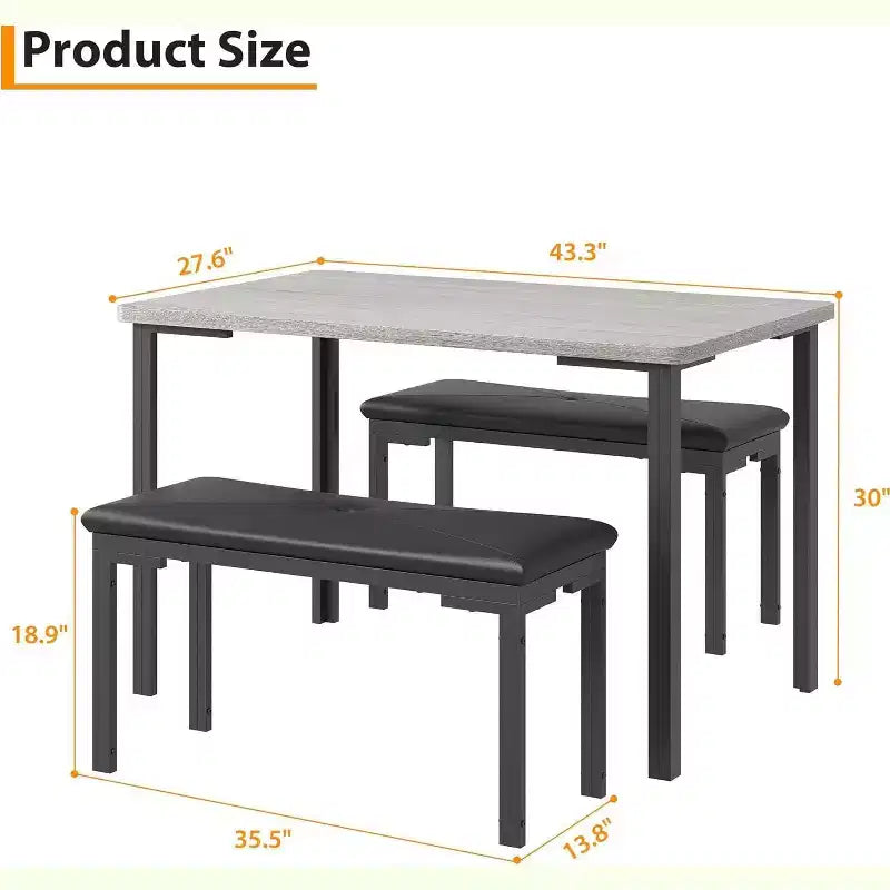 Set tavolo da pranzo 43.3 per 4 persone con 2 panche imbottite morbide, telaio in metallo, set tavolo da cucina rettangolare da 3 pezzi salvaspazio per la casa