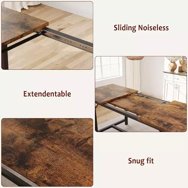 Set tavolo da pranzo allungabile in stile rustico per 4/6 persone, con due panche imbottite, per casa, sala da pranzo, marrone rustico
