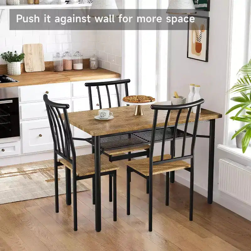 Coolmee Set da Pranzo Rustico 5 Pezzi - Tavolo e Sedie per 4 con Ripiano Portaoggetti