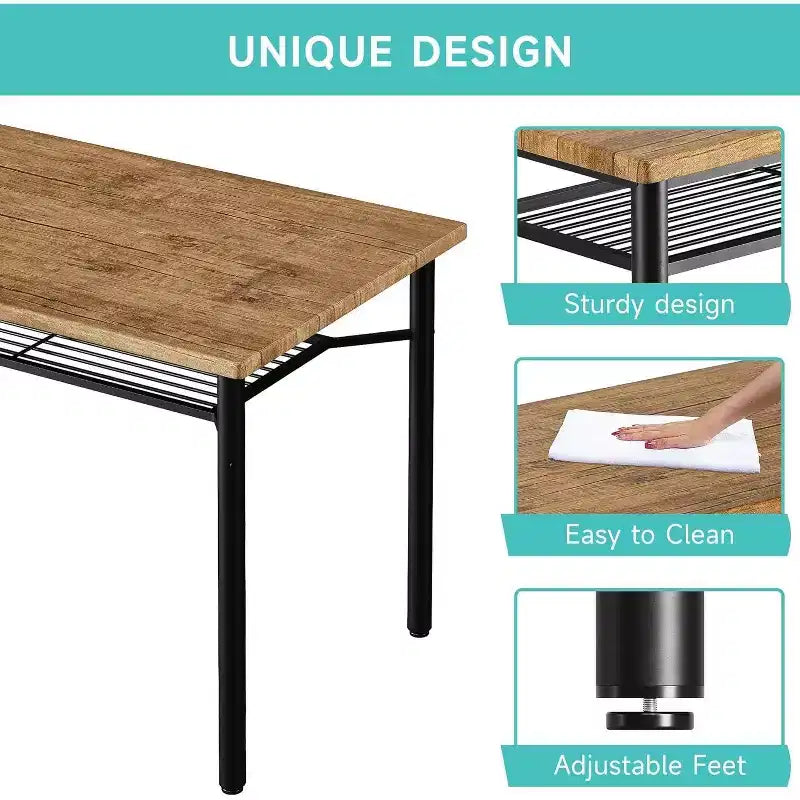Coolmee Set da Pranzo Rustico 5 Pezzi - Tavolo e Sedie per 4 con Ripiano Portaoggetti