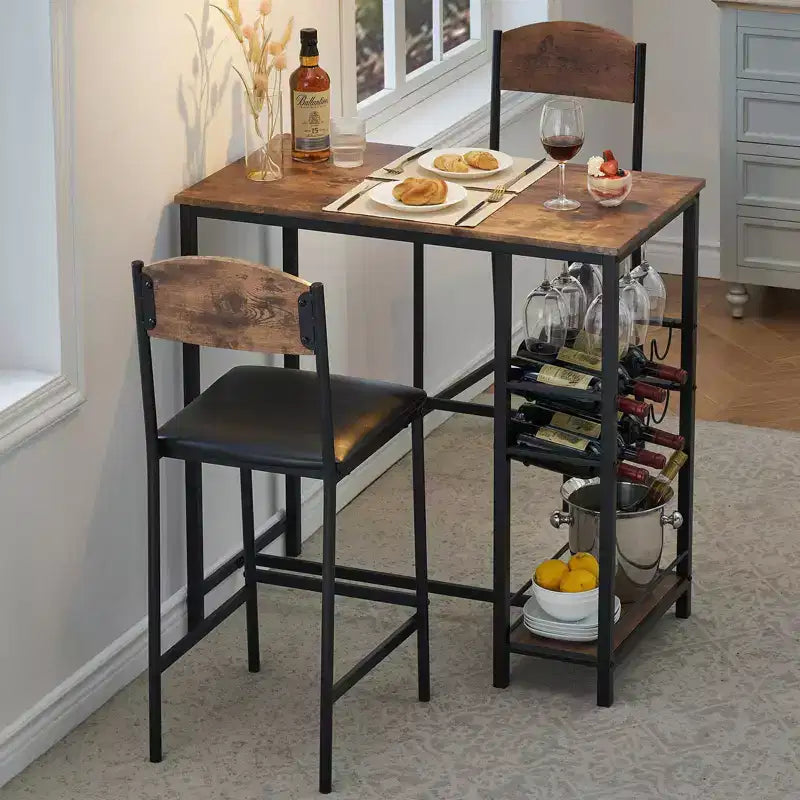Set Tavolo da Bar per 2 con Poggiapiedi e 2 Sedie Imbottite per Bancone Bar