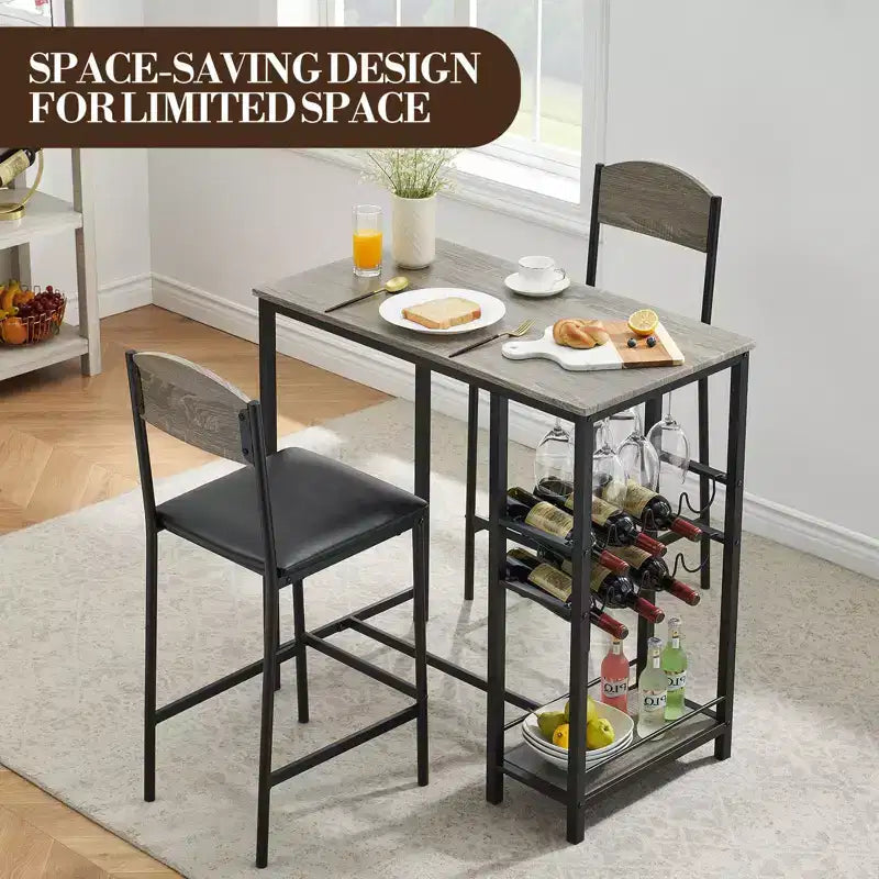 Set Tavolo da Bar per 2 con Poggiapiedi e 2 Sedie Imbottite per Bancone Bar