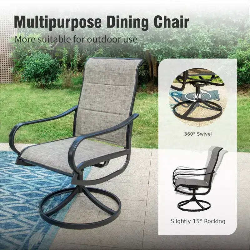 Captiva Designs Tavolo Bistrot Quadrato 3 Pezzi per Patio e Sedie Girevoli con Tessuto Textilene Grigio-Marrone