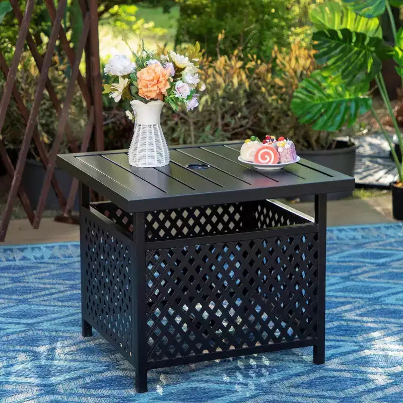 Captiva Designs Tavolo Bistrot Quadrato 3 Pezzi per Patio e Sedie Girevoli con Tessuto Textilene Grigio-Marrone