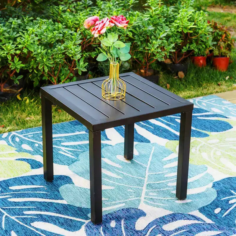 Captiva Designs Tavolo Bistrot Quadrato 3 Pezzi per Patio e Sedie Girevoli con Tessuto Textilene Grigio-Marrone
