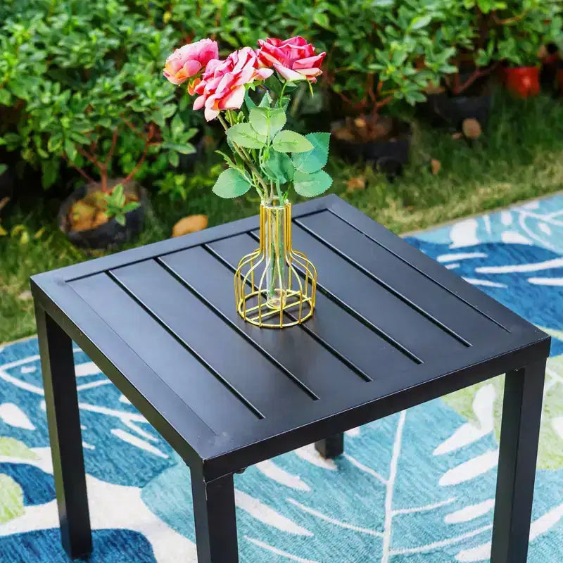 Captiva Designs Tavolo Bistrot Quadrato 3 Pezzi per Patio e Sedie Girevoli con Tessuto Textilene Grigio-Marrone