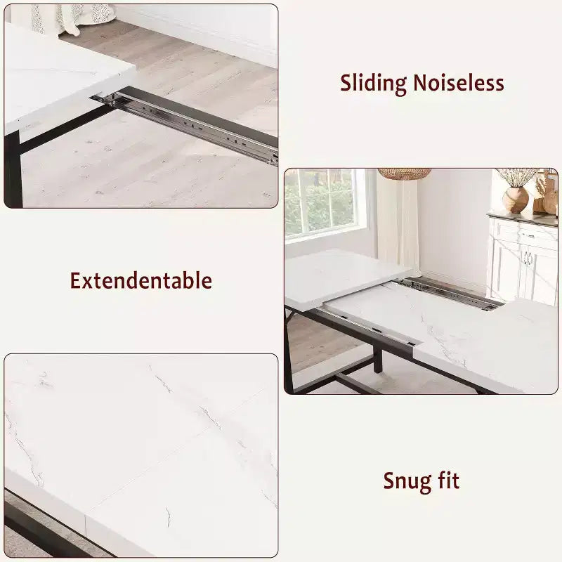 Set tavolo da pranzo per 4-6 persone, tavolo da cucina allungabile da 63 pollici e panca, set tavolo rettangolare con struttura in metallo e 2 panche imbottite per sala da pranzo, appartamento