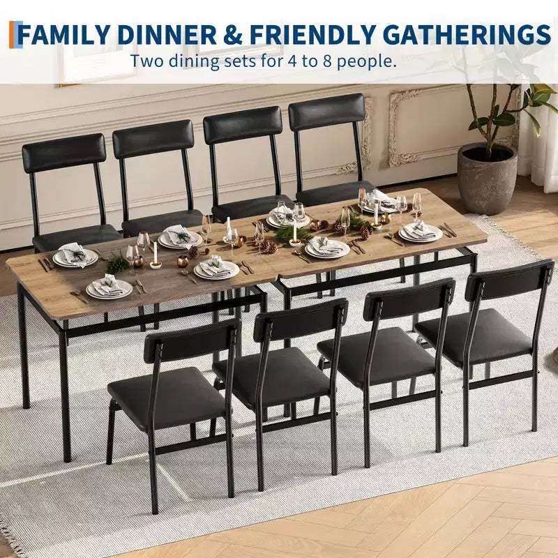 Set da tavolo da pranzo per 4 persone, set da pranzo in legno di 5 pezzi, 4 sedie imbottite in PU, set da pranzo con struttura in metallo per sala da pranzo, feste, appartamento