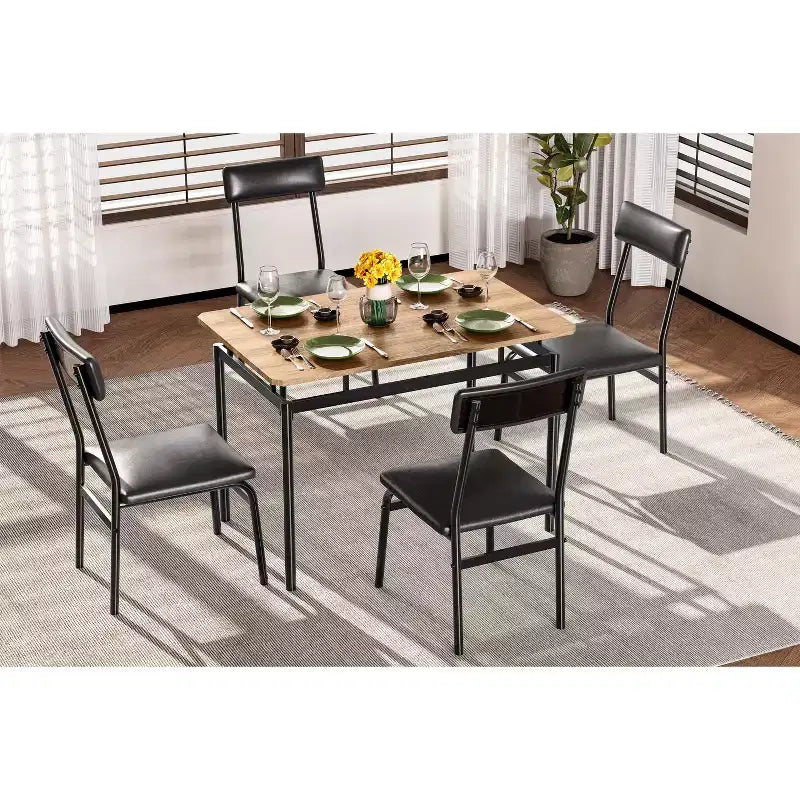 Set da tavolo da pranzo per 4 persone, set da pranzo in legno di 5 pezzi, 4 sedie imbottite in PU, set da pranzo con struttura in metallo per sala da pranzo, feste, appartamento
