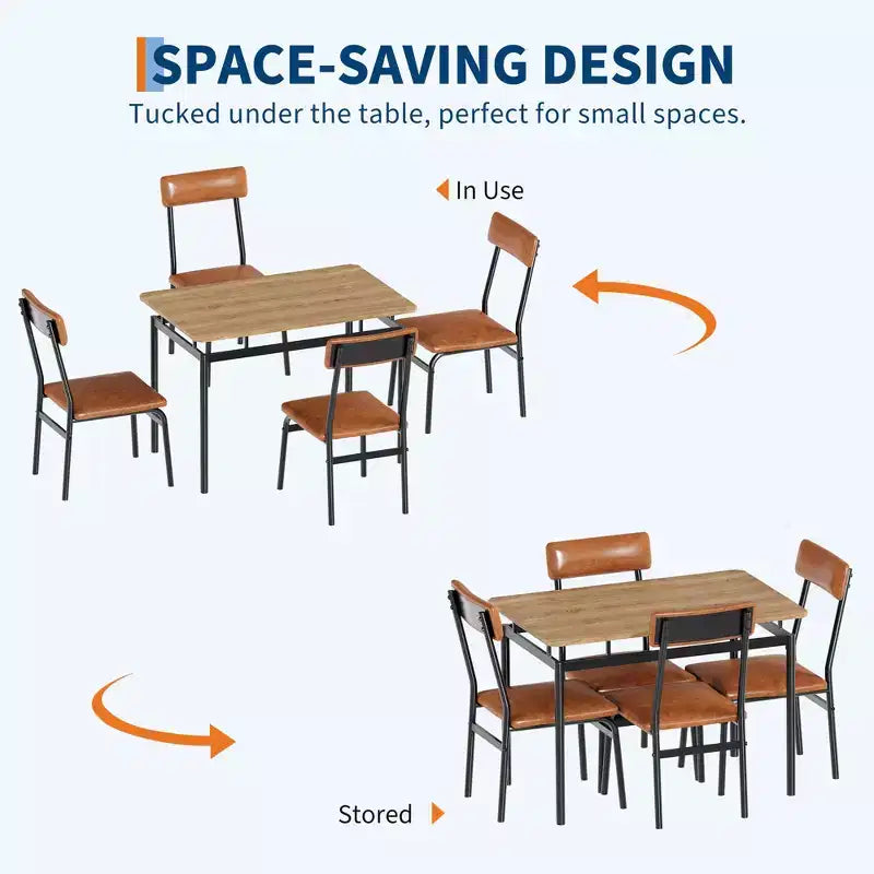 Set da tavolo da pranzo per 4 persone, set da pranzo in legno di 5 pezzi, 4 sedie imbottite in PU, set da pranzo con struttura in metallo per sala da pranzo, feste, appartamento
