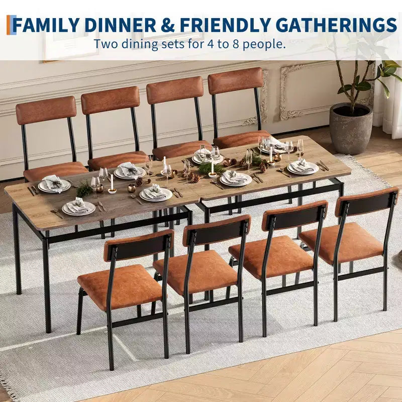 Set da tavolo da pranzo per 4 persone, set da pranzo in legno di 5 pezzi, 4 sedie imbottite in PU, set da pranzo con struttura in metallo per sala da pranzo, feste, appartamento