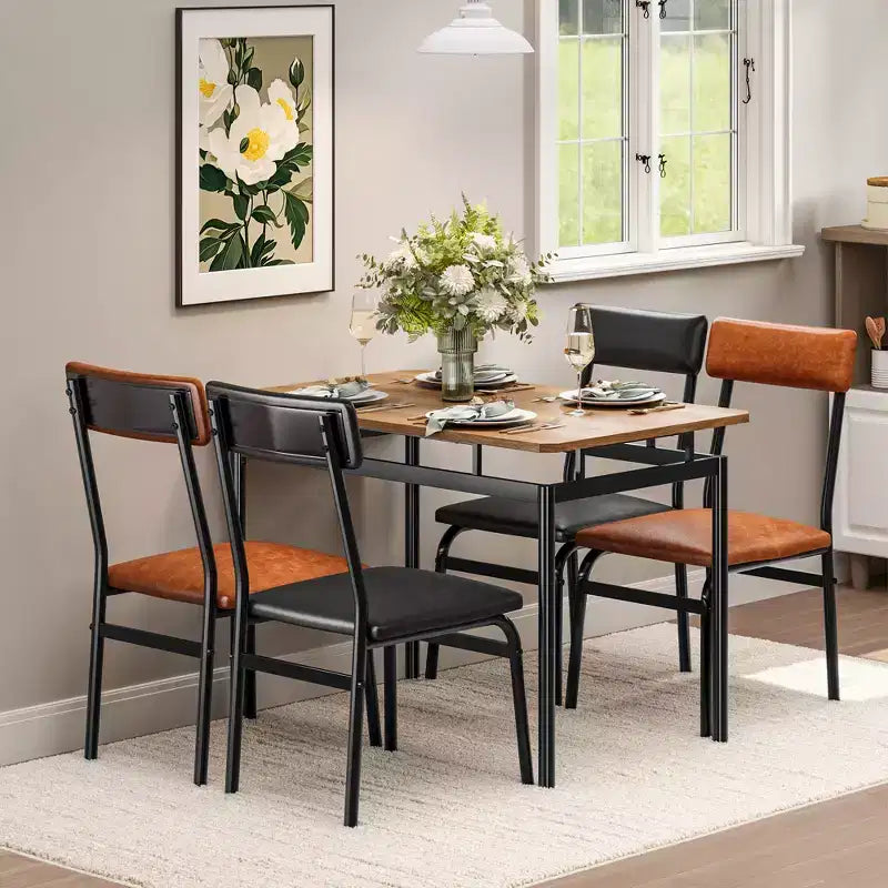 Set da tavolo da pranzo per 4 persone, set da pranzo in legno di 5 pezzi, 4 sedie imbottite in PU, set da pranzo con struttura in metallo per sala da pranzo, feste, appartamento
