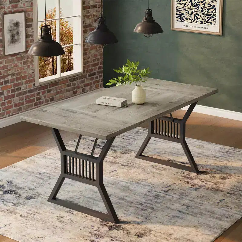 Set Tavolo da Pranzo da 70,8 Pollici per 4-6 Persone, Tavolo da Cucina con Robuste Gambe in Metallo, Tavolo da Pranzo in Legno Stile Fattoria per Soggiorno, Casa - Senza Sedie