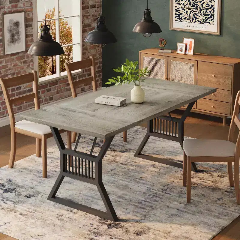 Set Tavolo da Pranzo da 70,8 Pollici per 4-6 Persone, Tavolo da Cucina con Robuste Gambe in Metallo, Tavolo da Pranzo in Legno Stile Fattoria per Soggiorno, Casa - Senza Sedie