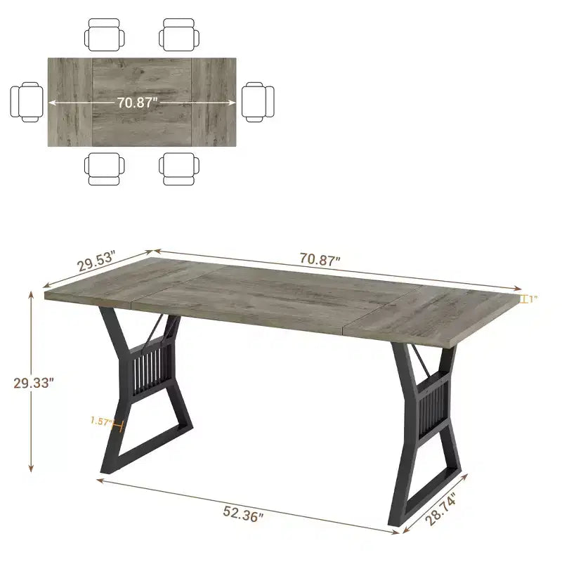 Set Tavolo da Pranzo da 70,8 Pollici per 4-6 Persone, Tavolo da Cucina con Robuste Gambe in Metallo, Tavolo da Pranzo in Legno Stile Fattoria per Soggiorno, Casa - Senza Sedie