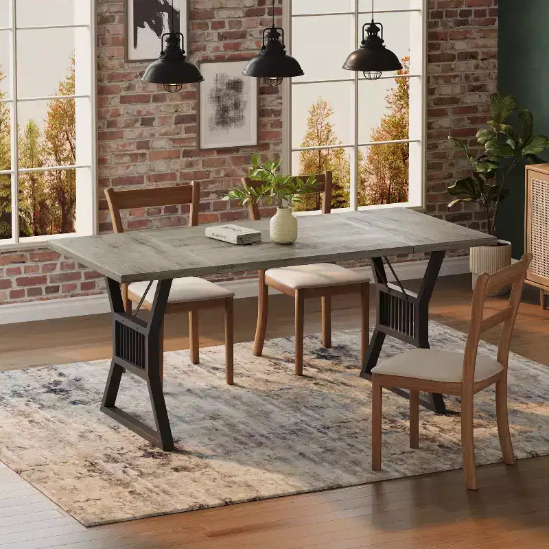 Set Tavolo da Pranzo da 70,8 Pollici per 4-6 Persone, Tavolo da Cucina con Robuste Gambe in Metallo, Tavolo da Pranzo in Legno Stile Fattoria per Soggiorno, Casa - Senza Sedie