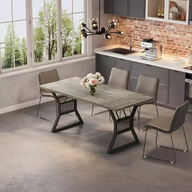 Set Tavolo da Pranzo da 70,8 Pollici per 4-6 Persone, Tavolo da Cucina con Robuste Gambe in Metallo, Tavolo da Pranzo in Legno Stile Fattoria per Soggiorno, Casa - Senza Sedie