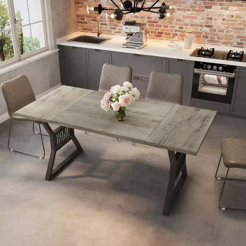 Set Tavolo da Pranzo da 70,8 Pollici per 4-6 Persone, Tavolo da Cucina con Robuste Gambe in Metallo, Tavolo da Pranzo in Legno Stile Fattoria per Soggiorno, Casa - Senza Sedie