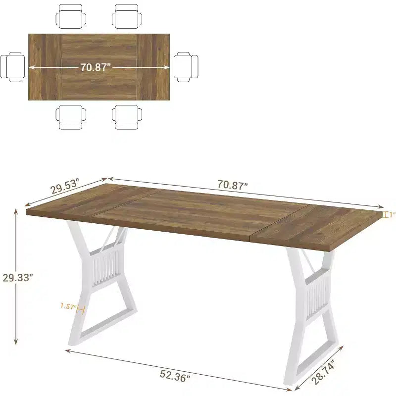 Set Tavolo da Pranzo da 70,8 Pollici per 4-6 Persone, Tavolo da Cucina con Robuste Gambe in Metallo, Tavolo da Pranzo in Legno Stile Fattoria per Soggiorno, Casa - Senza Sedie