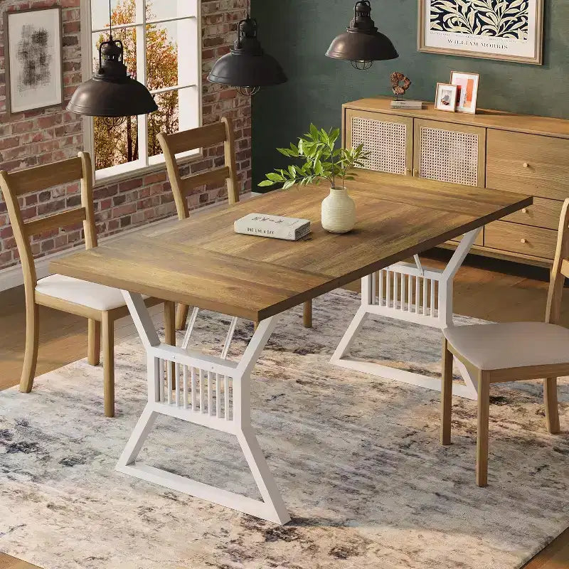 Set Tavolo da Pranzo da 70,8 Pollici per 4-6 Persone, Tavolo da Cucina con Robuste Gambe in Metallo, Tavolo da Pranzo in Legno Stile Fattoria per Soggiorno, Casa - Senza Sedie