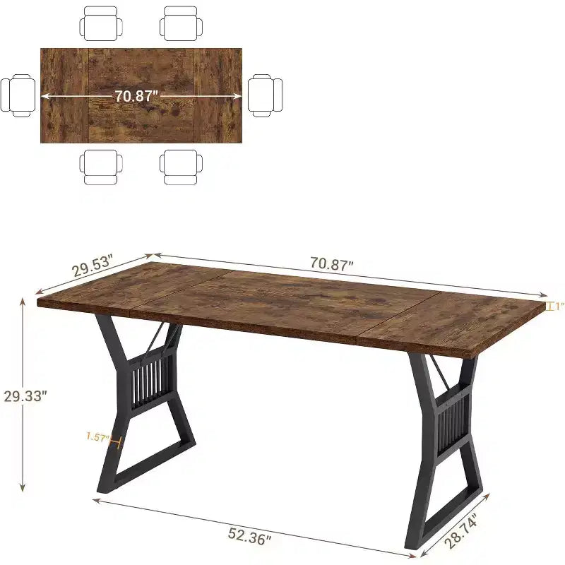 Set Tavolo da Pranzo da 70,8 Pollici per 4-6 Persone, Tavolo da Cucina con Robuste Gambe in Metallo, Tavolo da Pranzo in Legno Stile Fattoria per Soggiorno, Casa - Senza Sedie