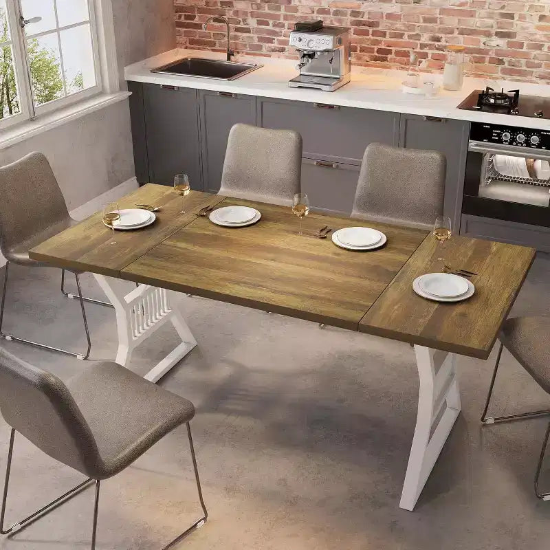 Set Tavolo da Pranzo da 70,8 Pollici per 4-6 Persone, Tavolo da Cucina con Robuste Gambe in Metallo, Tavolo da Pranzo in Legno Stile Fattoria per Soggiorno, Casa - Senza Sedie