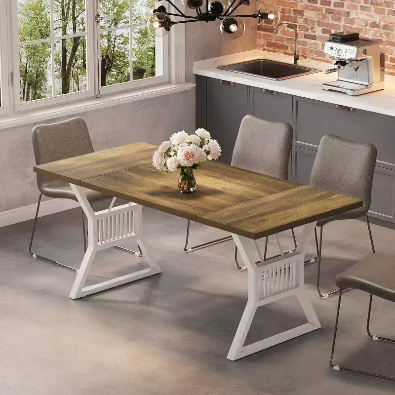 Set Tavolo da Pranzo da 70,8 Pollici per 4-6 Persone, Tavolo da Cucina con Robuste Gambe in Metallo, Tavolo da Pranzo in Legno Stile Fattoria per Soggiorno, Casa - Senza Sedie