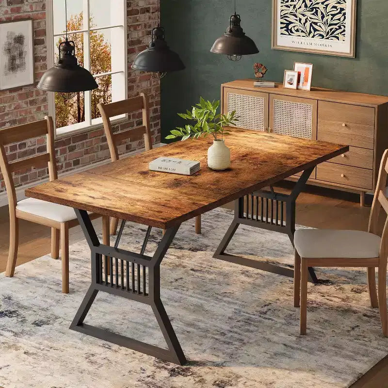 Set Tavolo da Pranzo da 70,8 Pollici per 4-6 Persone, Tavolo da Cucina con Robuste Gambe in Metallo, Tavolo da Pranzo in Legno Stile Fattoria per Soggiorno, Casa - Senza Sedie