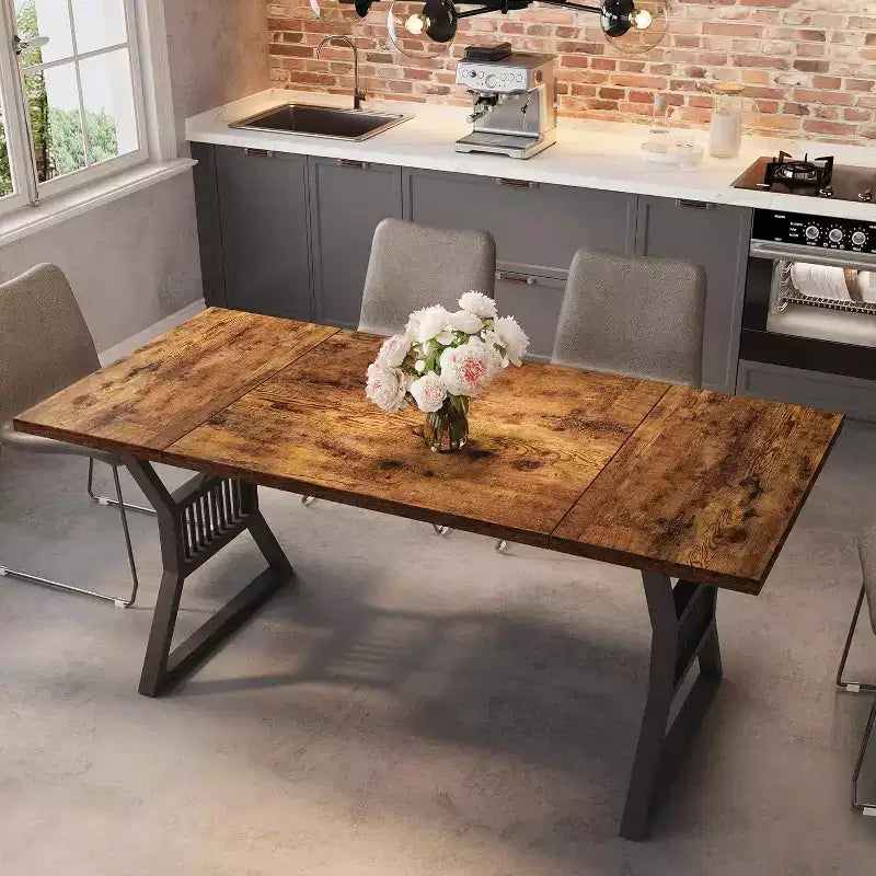Set Tavolo da Pranzo da 70,8 Pollici per 4-6 Persone, Tavolo da Cucina con Robuste Gambe in Metallo, Tavolo da Pranzo in Legno Stile Fattoria per Soggiorno, Casa - Senza Sedie