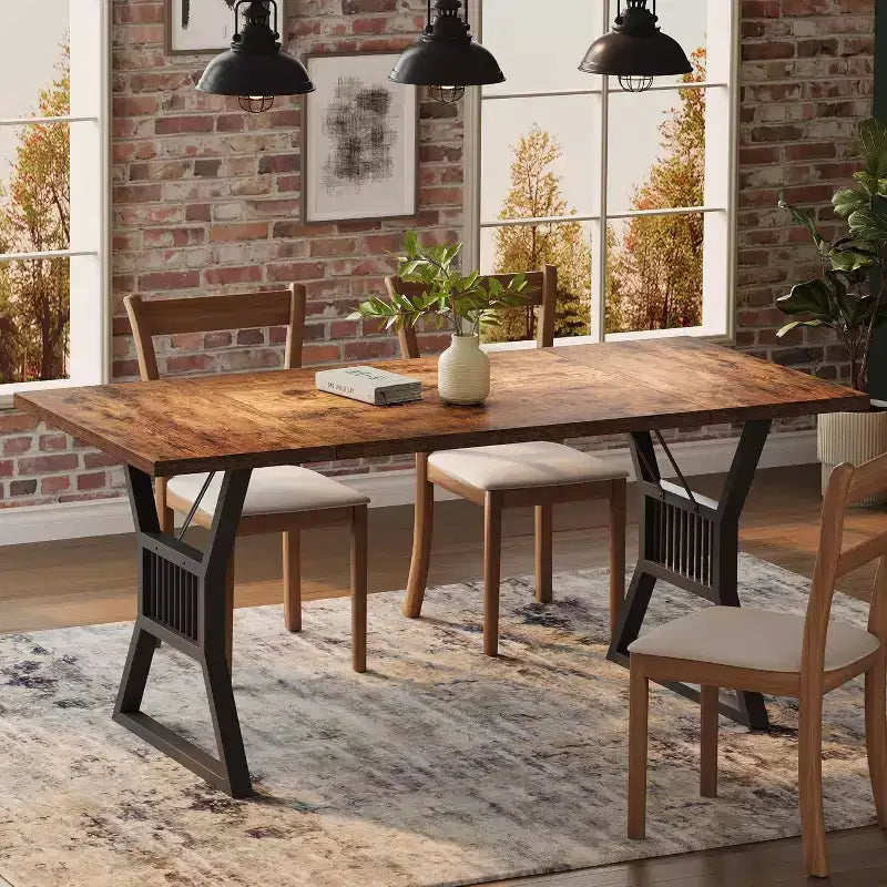 Set Tavolo da Pranzo da 70,8 Pollici per 4-6 Persone, Tavolo da Cucina con Robuste Gambe in Metallo, Tavolo da Pranzo in Legno Stile Fattoria per Soggiorno, Casa - Senza Sedie
