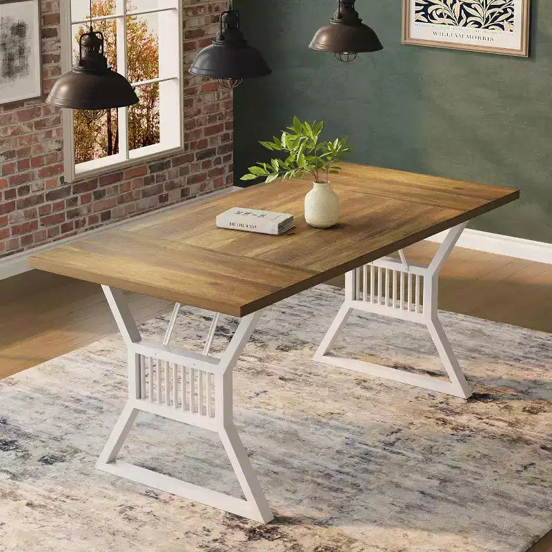 Essgruppe mit 70.8 Zoll für 4-6 Personen, Küchentisch mit robusten Metallbeinen, Esstisch aus Holz im Landhausstil für Esszimmer und Zuhause - ohne Stühle
