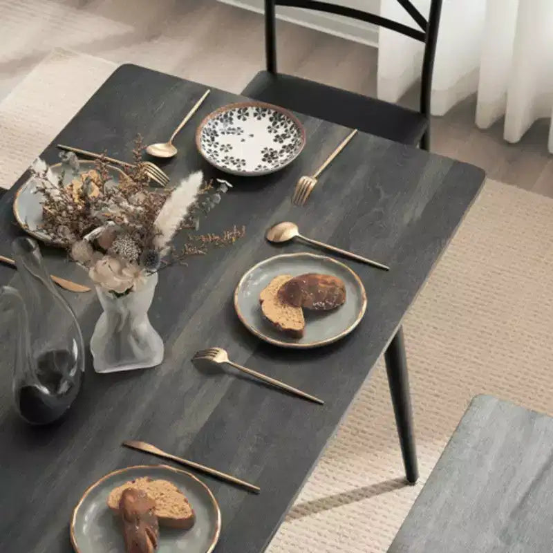 karl Home 1 Tavolo, 1 Sgabello, 4 Sedie, Tubo in Ferro Nero, Cuscino Morbido Grigio, Set Tavolo e Sedie da Pranzo