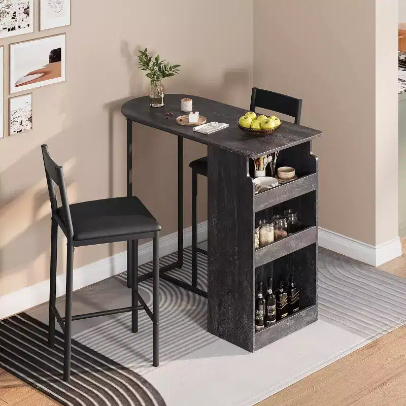 Set tavolo da bar per 2 persone Acekool con ripiano, tavolo e sedie salvaspazio per cucina e appartamento