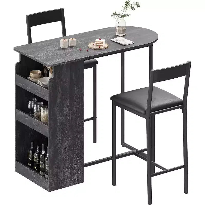 Set da bar Acekool per 2 persone con ripiano portaoggetti, tavolo da pranzo salvaspazio e sedie per cucina e appartamento