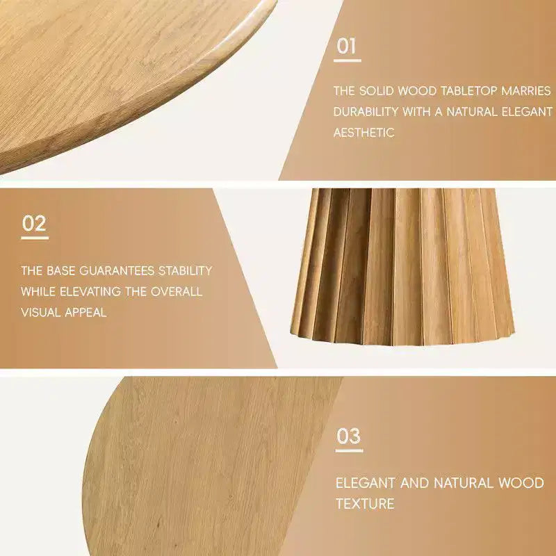 PexFix 60 Set Tavolo da Pranzo Rotondo Moderno con 8 Sedie Imbottite Piano in Legno Naturale Testurizzato Base a Piedistallo Pieghettata Sedute Beige per Cucina Sala da Pranzo