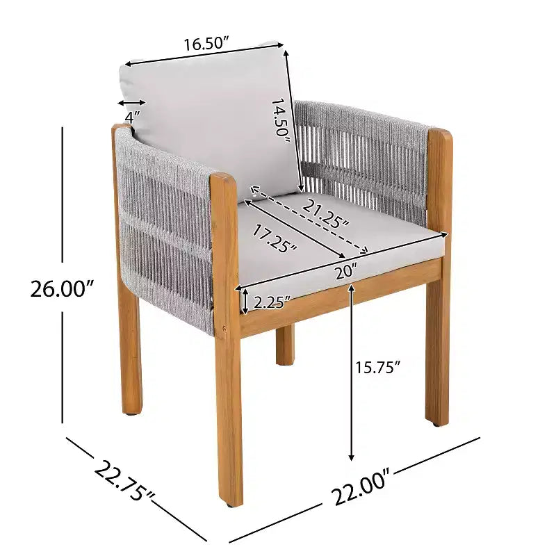 Christopher Knight Home Corin Elara Set da pranzo da 5 pezzi in legno di acacia con corda intrecciata, tavolo a doghe e cuscini