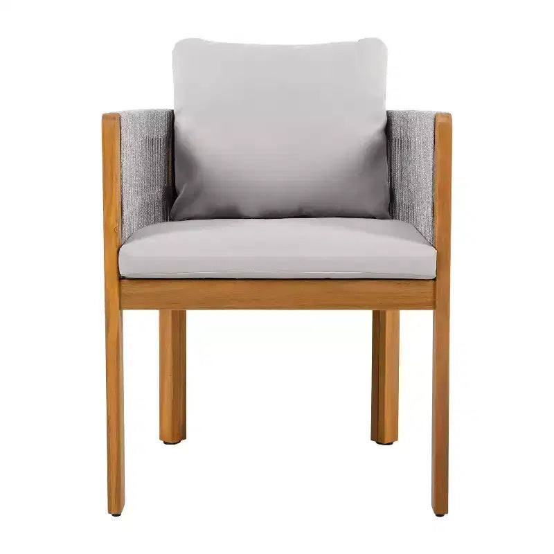 Christopher Knight Home Corin Elara Set da pranzo da 5 pezzi in legno di acacia con corda intrecciata, tavolo a doghe e cuscini