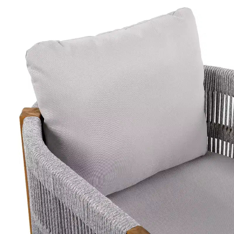 Christopher Knight Home Corin Elara Set da pranzo da 5 pezzi in legno di acacia con corda intrecciata, tavolo a doghe e cuscini
